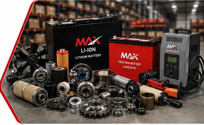 MAX lithium and lead acid forklift batteries, chargers and spare parts